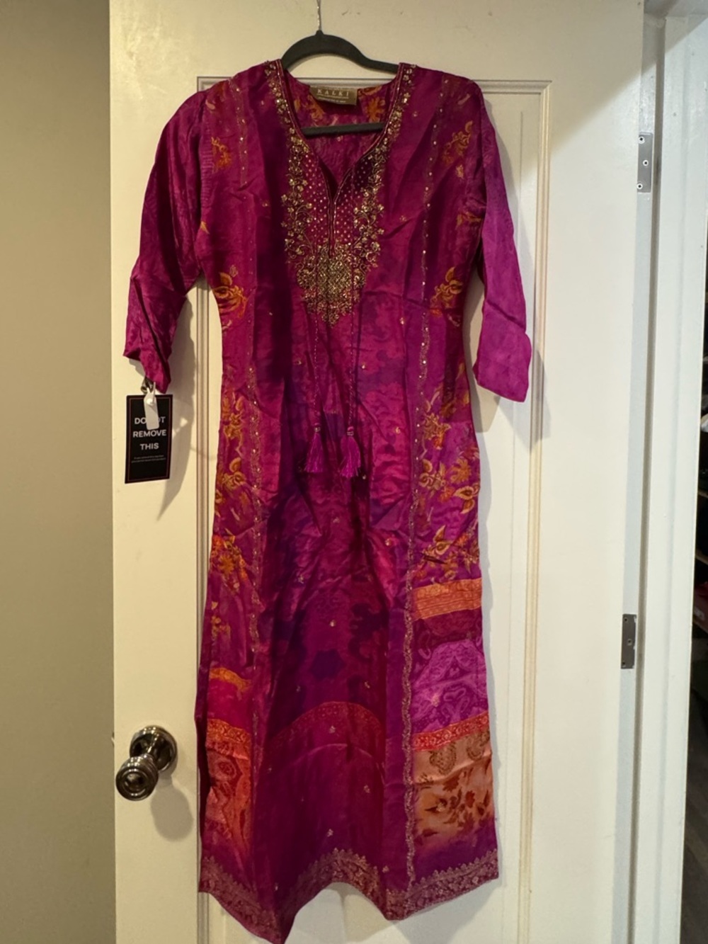 Purple Silk Kurta set with Gotta Work and scarf.